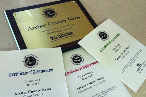 The Archer County News earned four awards in the 2025 Texas Press Association's Better Newspaper Contest on June 20, Photo/Nathan Lawson