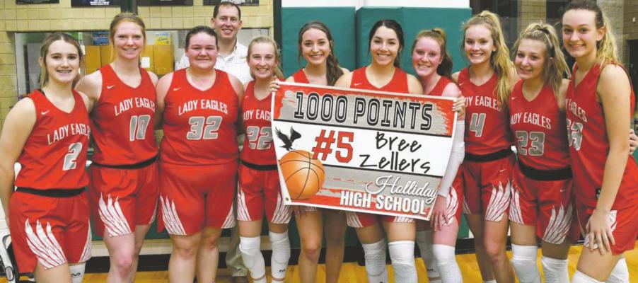 Holliday senior Bree Zellers scored the 1,000th point of her career as the Lady Eagles took down Breckenridge, 56-29. Courtesy photo