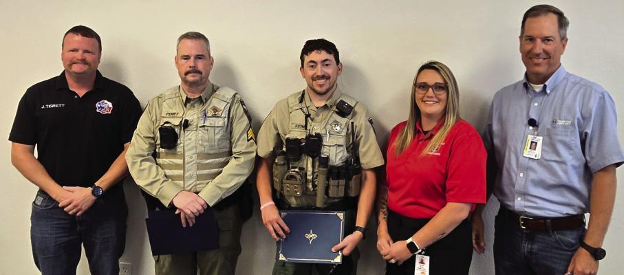 Left to Right: Holliday Volunteer Fire Department Chief Jason Tigrett, Tree of Life Award Recipients ACSO Sgt. Kelly Perry, ACSO' Deputy Jesse Fleitman, TranStar Ambulance EMT Audrie White, TranStar Ambulance Representative Ryan Matthews. Courtesy photo/Tyler Sales