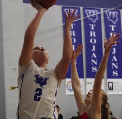 Trojanette guard Megg Lindley scored 15 points in Windthorst’s 58-26 win over the Olney Lady Cubs on Tuesday, Jan. 14. File photo