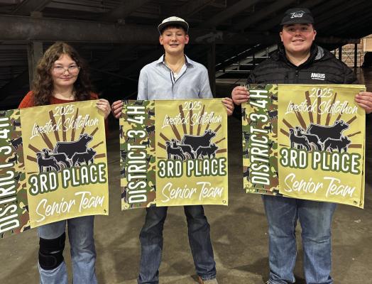 3rd Place Senior Team (State Bound): Brantley Humpert, Wayland Cowley, Leah Conrad, &amp; Ella Dora in the Ag Skill-A-Thon. Courtesy photo