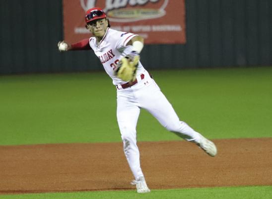 Holliday Shortstop Isaac Villa makes a throw during the Eagles second game against Jim Ned on Thursday, May 9, in Wichita Falls. Photo/Landon
