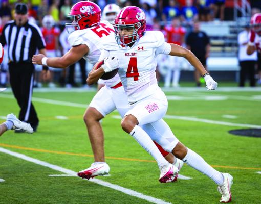 Holliday wideout Jayden Whitley breaks loose in the Eagles’ 64-41 win over Burk on Friday, Sept. 19. Courtesy photo/Jim Harrison