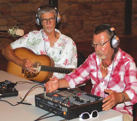Joey Pogue and Levi Mullen perform and produce "A Love Letter to America" inside the Royal Theater in a late June recording session. Photo/Jerry Phillips