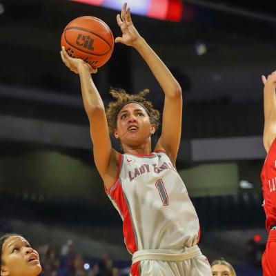 Holliday senior Jalynn Bristow was unguardable in the Lady Eagles' 59-40 state semifinal win over Columbus. The Iowa State signee scored 35 points and grabbed 18 rebounds to lead Holliday to its first state title game appearance.