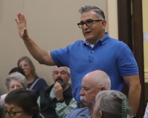 Resident Oscar Benavidez raises his concerns at the Archer County Commissioner's Court meeting on Thursday, May 21.
