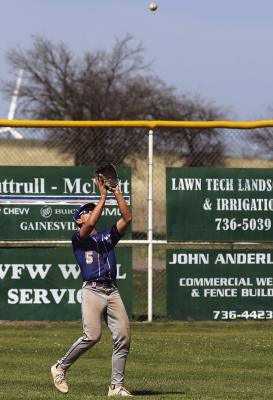 Windthorst senior Jaxon Stark sits under a flyball against the Edgewood Bulldogs in the Highway 82 Classic baseball tournament on Saturday, March 14. Photo/Landon Davis