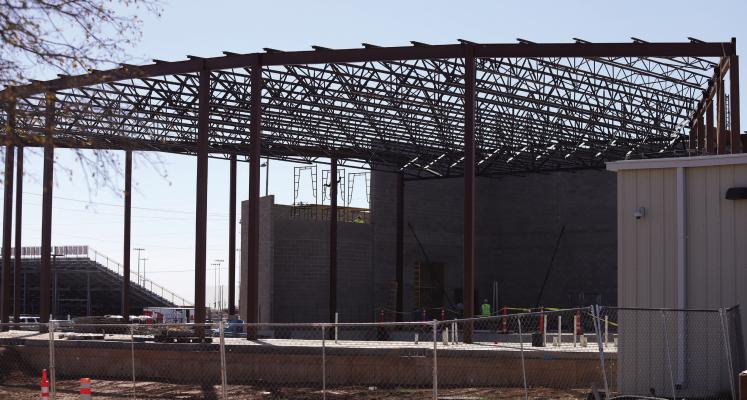 With construction underway for the new auditorium at Holliday High School, the Holliday City Council denied a waiver request from the school district to only have one hose in the back of the stage as opposed to the required two due to a lack of water pressure needed to operate the system. Photos/Landon Davis
