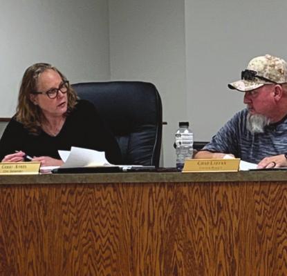 Holliday City Secretary Gerri Ayers (left) speaks to the city council about the American Rescue Plan grant and the need for an administrative consultant. Photo/Nathan Lawson
