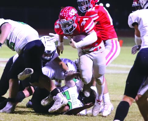 Holliday’s Collin Hays led the Eagles’ rushing attack with 73 yards on nine carries as the Red and White blanked Valley View 55-0 on Friday, Oct. 7. Photo/Nathan Lawson
