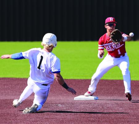 Holliday Junior infielder Kason Poston makes the catch at second base to secure an out during the Eagles' Game Two 6-4 win over Peaster Saturday, May 3. Photo/Nathan Lawson