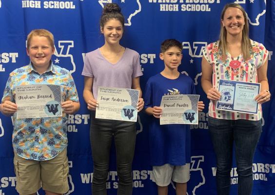The Windthorst ISD school board recognized Graham Berend, Saige Anderson, Daniel Painter, Shelby Wolf and Alyson Deatherage (not pictured) as students and teachers of the month during its meeting Monday, Sept. 12. File photo