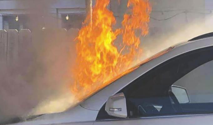 Quick response from the Archer City Volunteer Fire Department extinguished a car fire on Chestnut and the department kept the fire from spreading. Courtesy photo/Peggy Matus