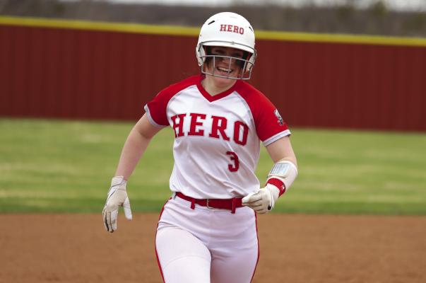 Holliday’s Kelby Jones is all smiles following a grand slam in the Lady Eagles’ 19-2 win over Archer City on Mon., Feb. 20. Photo/Will Edwards