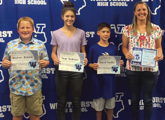 The WISD school board recognized Graham Berend, Saige Anderson, Daniel Painter, Shelby Wolf and Alyson Deatherage (not pictured) during its meeting Monday, Sept. 12. Courtesy photo/WISD