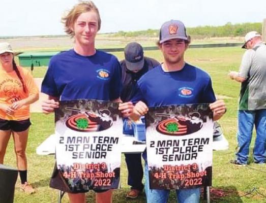 Layken Cagle and Hunter Alllen were the first place senior two man team at the district 3 4-H trap shoot at Iowa Park Saturday, April 23. Courtesy photo/Josh Smartt
