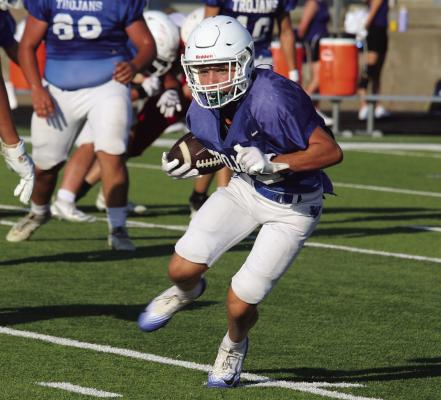 The Trojans competed in their first scrimmage of the year on Thursday, Aug. 14, taking on the Olney Cubs. Photo/Landon Davis