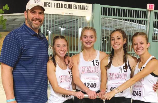 Holliday’s Distance Medley Relay team of Jaycee Lyons, Bailee Bowers, Breagan Blowers and Hannah Spears posted the nation’s fourth fastest time at 12:16.45 during the Texas Relays on Friday, March 25. Courtesy photo