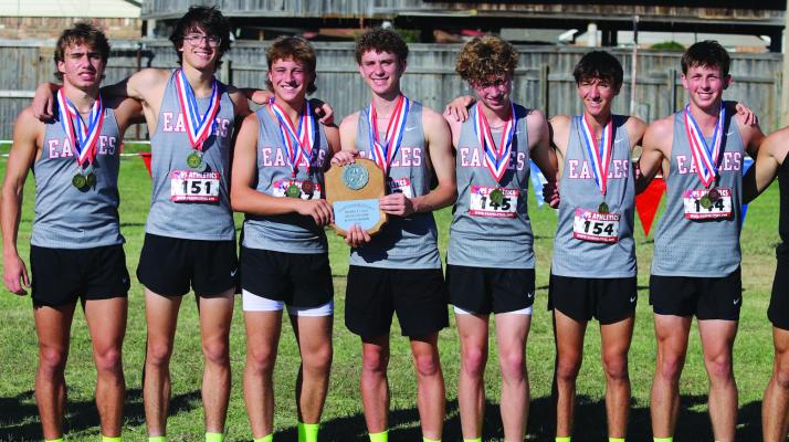 The Holliday Eagles’ cross country team secured their fourth consecutive district title on Monday after outrunning second-place Bowie by over 30 points. Photo/Landon Davis