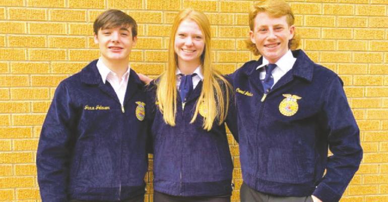The Holliday ISD Radio Broadcasting team of Jaxx Johnson (left), Creed Jackson (right) and Campbell Jurecek (middle) placed second and will advance to the area competition Courtesy photo/Holliday FFA