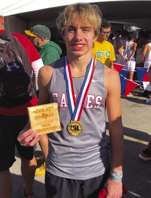 Freshman Noah Strohman won the Class 3A UIL State Cross Country Championship on Saturday, Nov. 5 with a time of 15:49.5. He’s Holliday’s first individual champion on the boys side since 2008. Courtesy photo