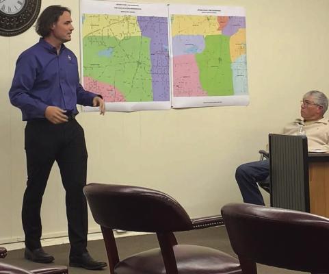 The State Association of Fire and Emergency Districts' Executive Director Clay Avery presents to the Archer City Council about Emergency Service Districts on Thursday, March 16. Photo/Nathan Lawson