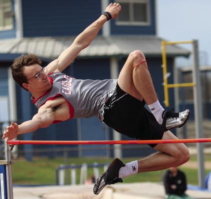 Holliday junior Lance Harrison posted the county's best attempt in high jump, clearing 5-10 at City View's track meet on Thurs., March 23. Photo/Will Edwards