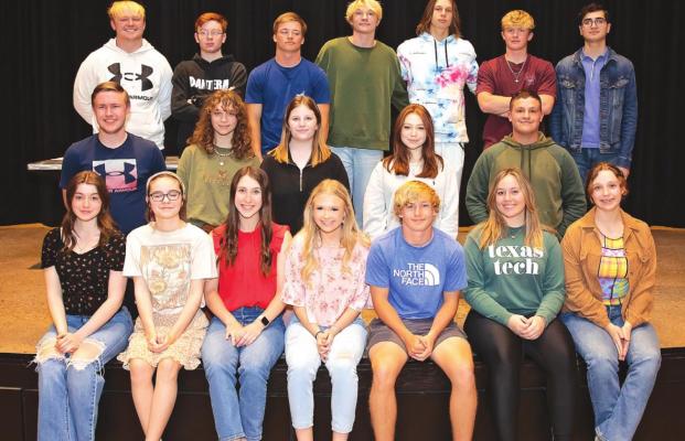 Twenty Archer City High School UIL students will advance to region on April 22-23 at Grayson College. Regional qualifiers include (back) Breden Hulse, Chance Harmon, John Machtolff, Prayze Pierce, Robert Salyers, Gunner Smith, Azar Seyidli, (middle) Fallon Blair, Rebecca Taggart, Brooke Rice, Camryn Cox, Mason Gilmore, (front) Kelsey Aultman, Kate Godwin, Kadence Huffman, Sara Kyle, Sam Machtolff, Emily Shephard and Candace Taggart Courtesy photo/Cheyenne Wuthrich