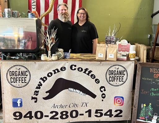 Chris and Niki Nicsinger recently moved to Archer County from Los Angeles and have set roots in Archer City with the opening of Jawbone Coffee Co. The couple started the coffee company in honor of Niki's late brother, Ryan DeKorte. Photo/Jenny Schroeder