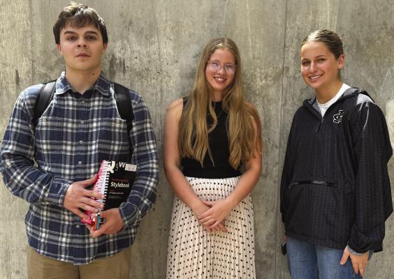 All three valedictorians from Archer County schools competed in the state UIL copy editing contest on Monday, May 18. Holliday's Nate Newberry (left) placed seventh, Windthorst's Maddison Farris (middle) placed fourth and Archer City's Kori Keeter (right) placed second. Courtesy photo/Carol Cox, ACISD