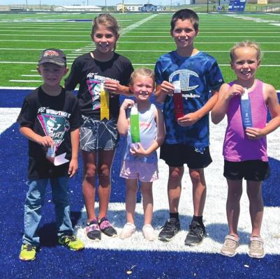 Some of the winners of the Dairy Derby Children's run pose with their ribbons following the races on Sunday, June 5. Courtesy photo