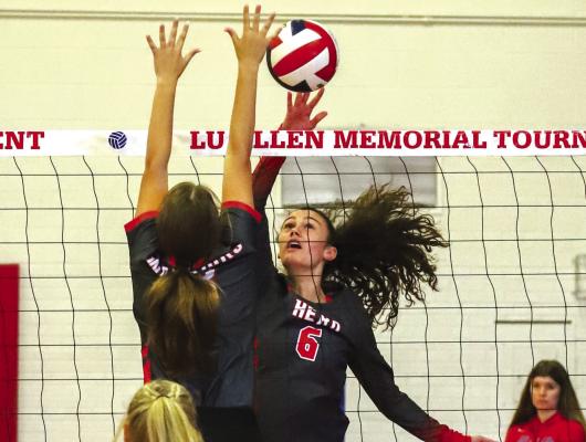 Holliday’s Kenna Wood goes up for a tip in the second set of the Lady Eagles’ 2-0 loss to Christ Academy at the Lu Allen Memorial Tournament in Graham on Aug. 19. Photo/Will Edwards