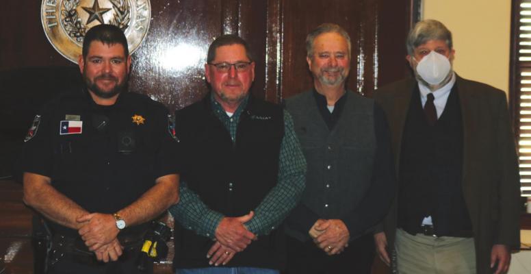 Constable Pct. 4 Brett Hoff, Commissioner Pct. 3 Pat Martin III, Commissioner Pct. 1Wade Scarbrough and County Attorney David Levy were sworn into office in a weather delayed swearingin ceremony Monday, Jan. 4. File photo