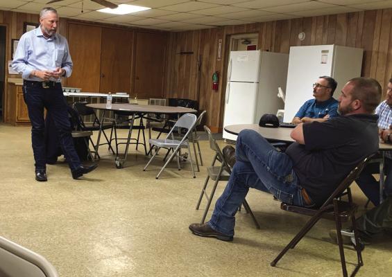 State Senator Drew Springer (SD-30) visited with members of the public and elected officials as part of pre-session town hall tour on Monday, Aug. 29, at the Archer County Activity Building in Holliday. Springer discussed issues such as mental health, school security, water challenges among many others. Photo/Nathan Lawson