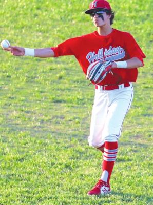 Holliday’s Caden Shank makes a throw to first in the Eagles 5-3 win over Bowie on Friday, April 29. Photo/Will Edwards