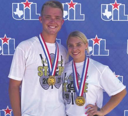 Cade Strickland and Jill Liles took bronze in mixed doubles at the UIL State Tennis Tournament on Thursday, May 20, in San Antonio. Courtesy photo/Haley Owen