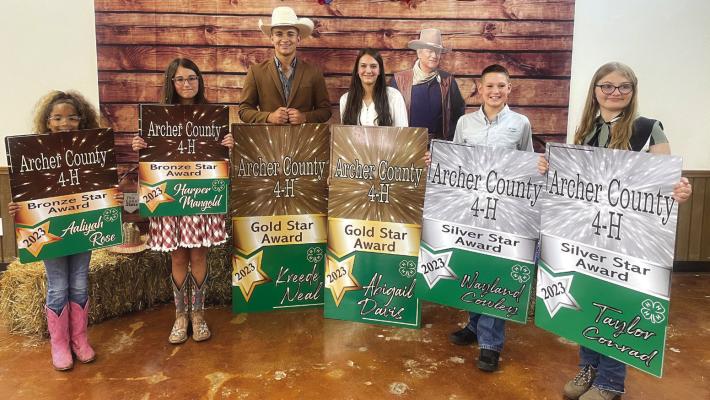 Bronze, Silver and Gold Star Award winners pose for a photo at the 4-H Award ceremony. L-R Aaliyah Rose, Harper, Mangold, Kreede Neal, Abigail Davis and Taylor Conrad. Courtesy photo