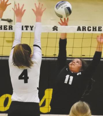 Junior Maddie Lopez recorded a double-double in the match with Henrietta, with 12 digs and 11 assists. Photo/Will Edwards