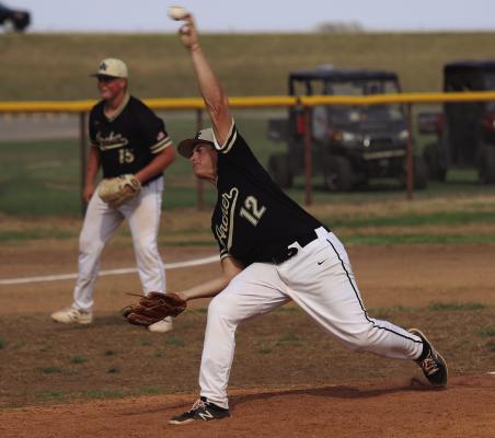 Wildcat lefty Brody Reneau fires a pitch against the Seymour Panthers on Wednesday, March 26. Photo/Landon Davis