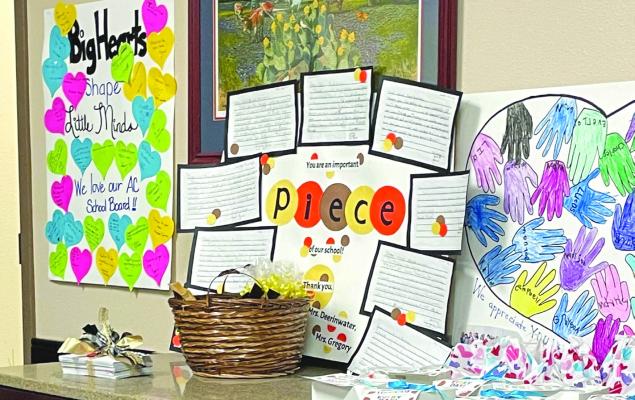 With January being school board appreciation month, classes across the ACISD campuses made gifts to be given and shown to the school board during their meeting Monday, Jan. 30. Photo/Jerry Phillips