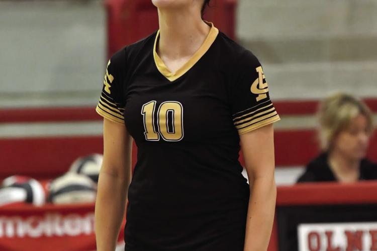 Archer City Outside Hitter Brilee Canada celebrates following a point in the Lady Cats 3-1 win over Olney on Saturday, Sept. 26.
