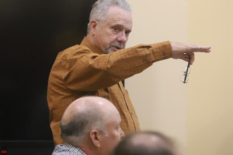 Commissioner Pct. 1 Wade Scarbrough speaks at the county commissioner's court workshop on Thursday, May 21.