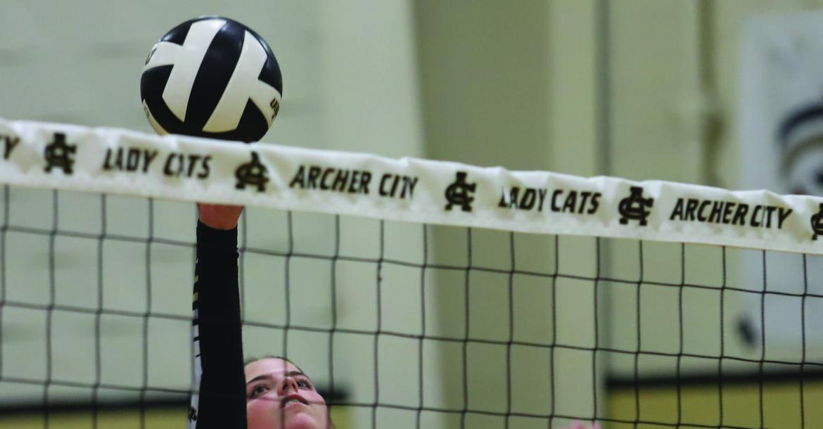 Archer City Senior Jocelyn Tedrow looks for a kill in the Lady Cats 3-0 win over Seymour on Tuesday, Oct. 6. Photo/Rolando Medina