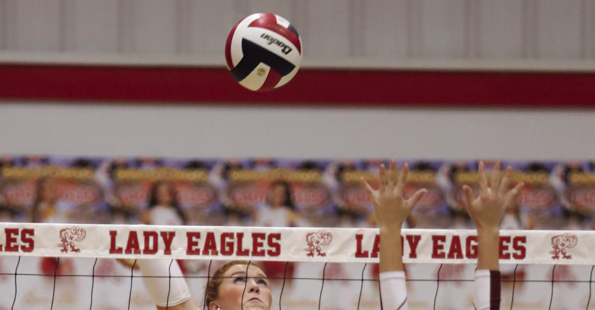 Holliday Senior Kyra Seward lines up a kill against the Lady Lions in the Lady Eagles 3-0 win over Vernon on Tuesday, Oct. 20. Photo/Rolando Medina