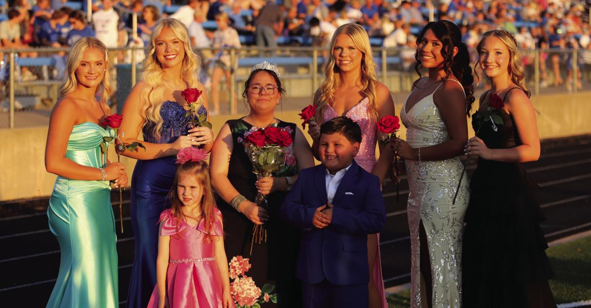 The Windthorst High School homecoming court from left to right: Kinlee Anderle, McKenna Neal, Queen Harlee Johnston, Jaylee Belcher, Anabel Herrera and Ellie Barton. The attendants were Corrie Haverland and Micah Cavazos. Photo/Rolando Medina