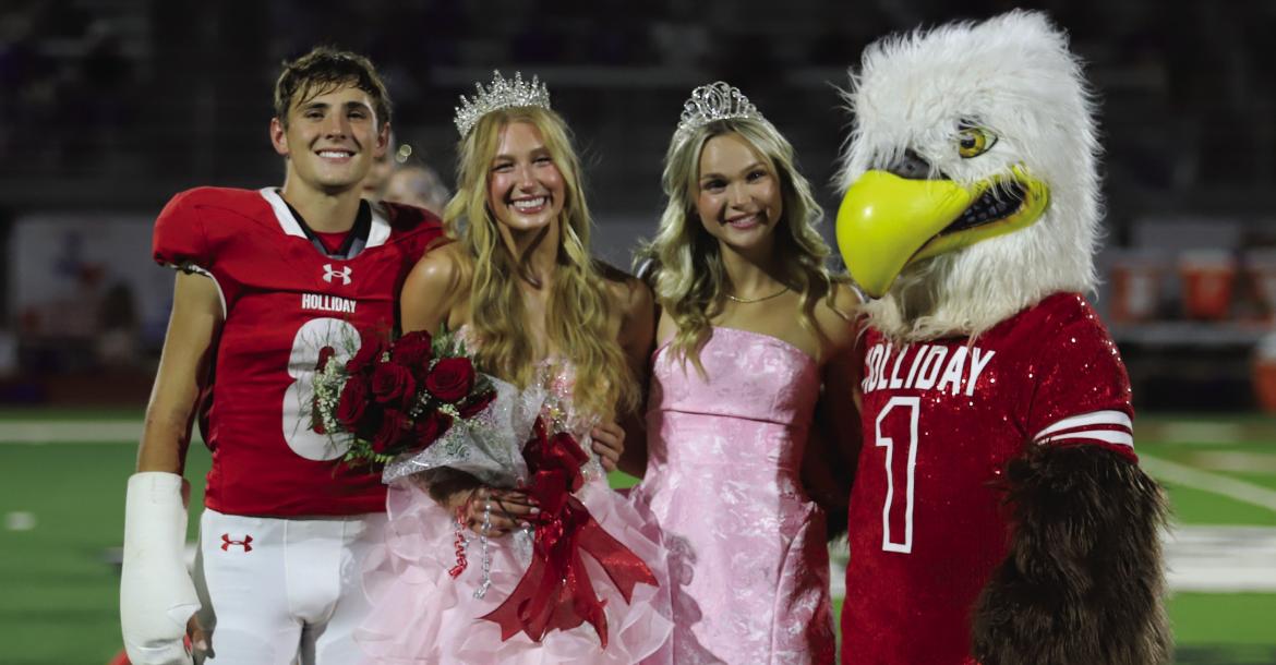 Harley Edmonds was crowned as the Holliday Homecoming Queen at halftime of the Eagles 46-45 loss to Childress on Friday, Sept. 18. She was escorted by Trynt Palmer. Photo/Rolando Medina